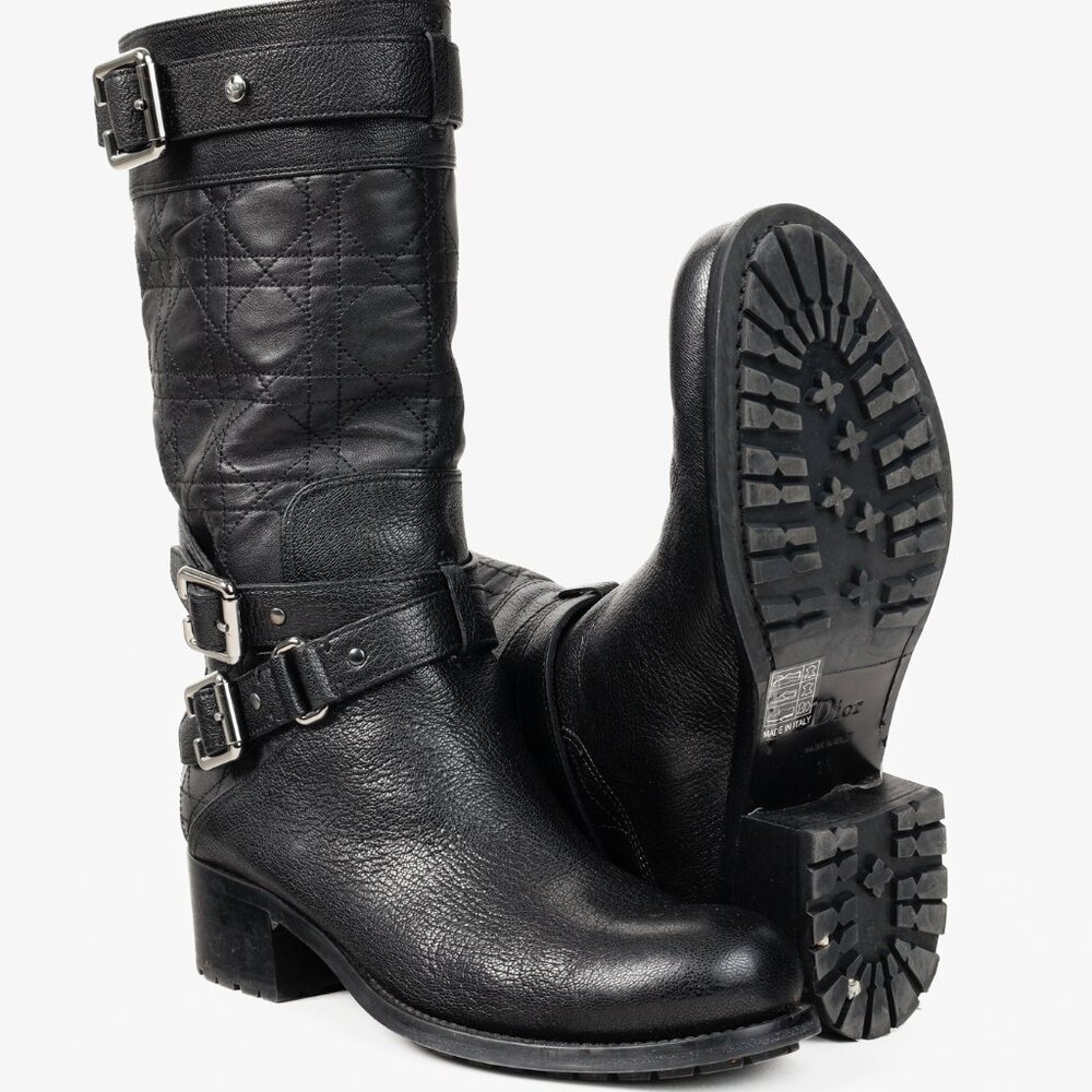 *SOLD* Christian Dior Black Cannage Quilted Biker Boots - Picture 4 of 11